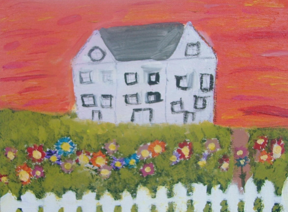 A painting of a house with flowers - Angela Johnson