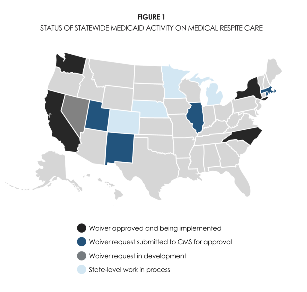 Figure 1: Map showing the status of statewide medicaid activity on medical respite care.