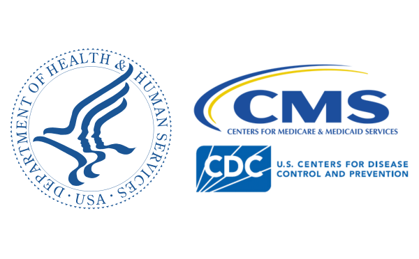 HHS, CMS, and CDC logos